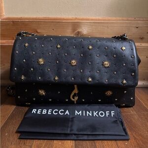 Rebecca Minkoff black and gold studded leather crossbody bag brand new